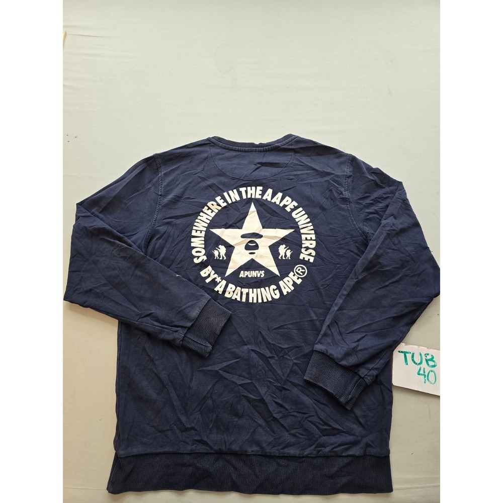 AAPE By A Bathing Ape Mens Navy Blue Graphic Long Sleeve Sweatshirt Large